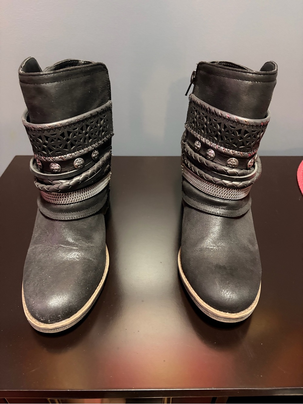 Women’s Black Ankle Boots with Decorative Straps
